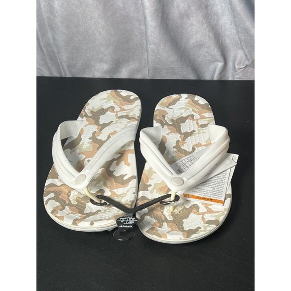 Crocs Crocband Camo Flip Flops 205943-94S White/Brown NWT SZ M9/W11 - Picture 1 of 6